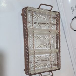 Vintage Glass Serving Tray with Metal Handles